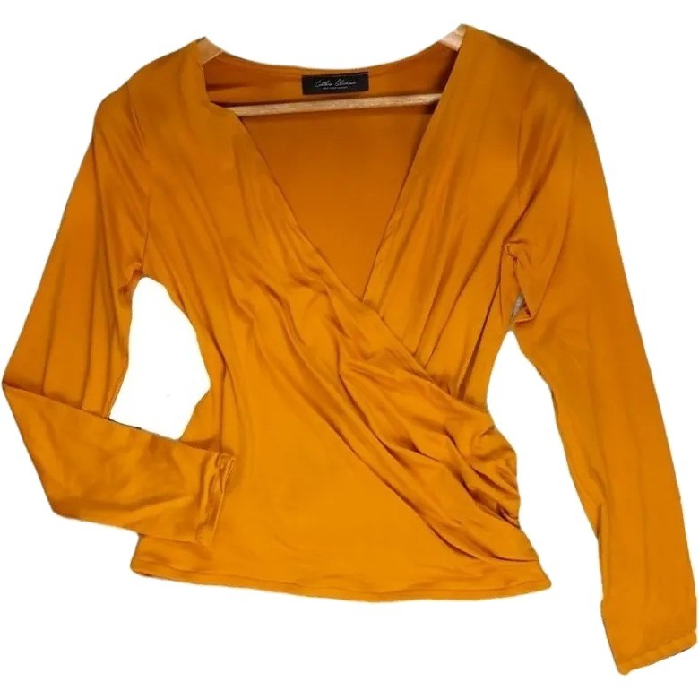 Wraparound V Neck Long Sleeve Blouse